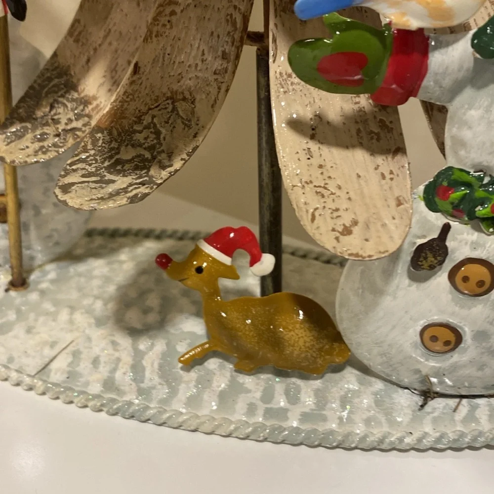 Vintage Metal Large Christmas Tree, Snowmen, Winter Scape Festive Holiday Decor